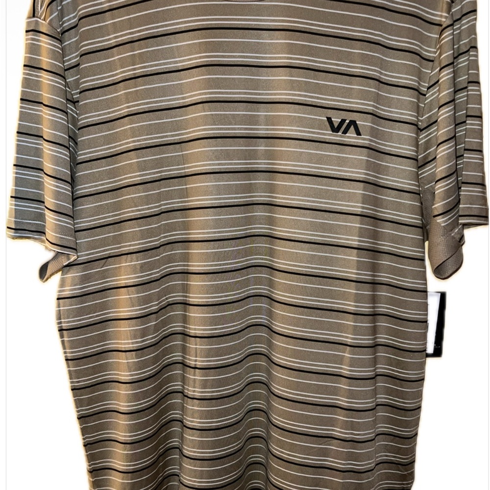 RVCA Gray Tan Short Sleeve Tee with Stripes